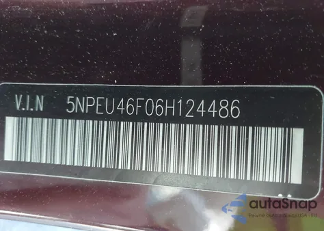 2006 Hyundai Sonata Gls V6/Lx V6 z USA, uszkodzony, nr VIN 5NPEU46F06H124486